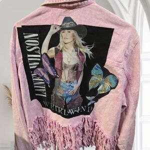 Upcycled Custom Designed Celebrity Pink Light Pink Denim Jacket